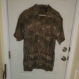 no boundaries. Men's Large. Vacation island shirt. Green and Brown